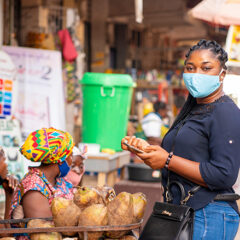 A scene from a market in Africa during the COVID-19 pandemic.